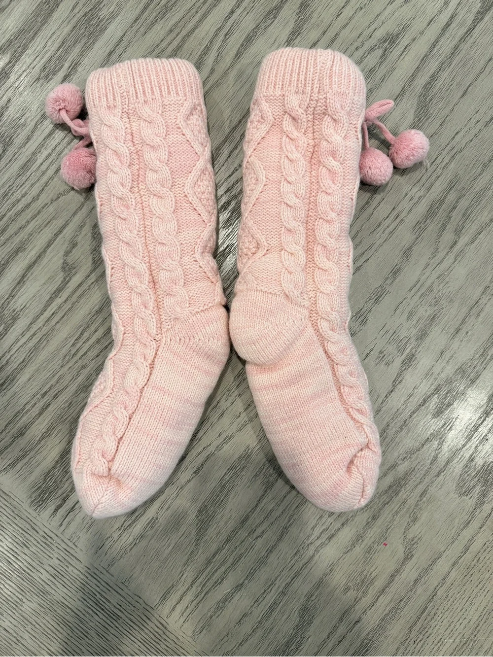 UGG Pink Cable Knit Pom Pom Cozy Slipper Socks One Size